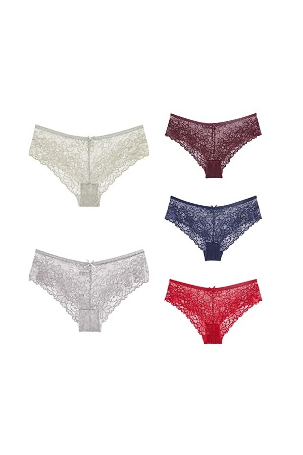 Shorties Femmes 3/5/7 pièces Multi-Taille Dentelle sans Couture Dames Pur Coton Sexy Culotte Transparente en Maille 7 Multico