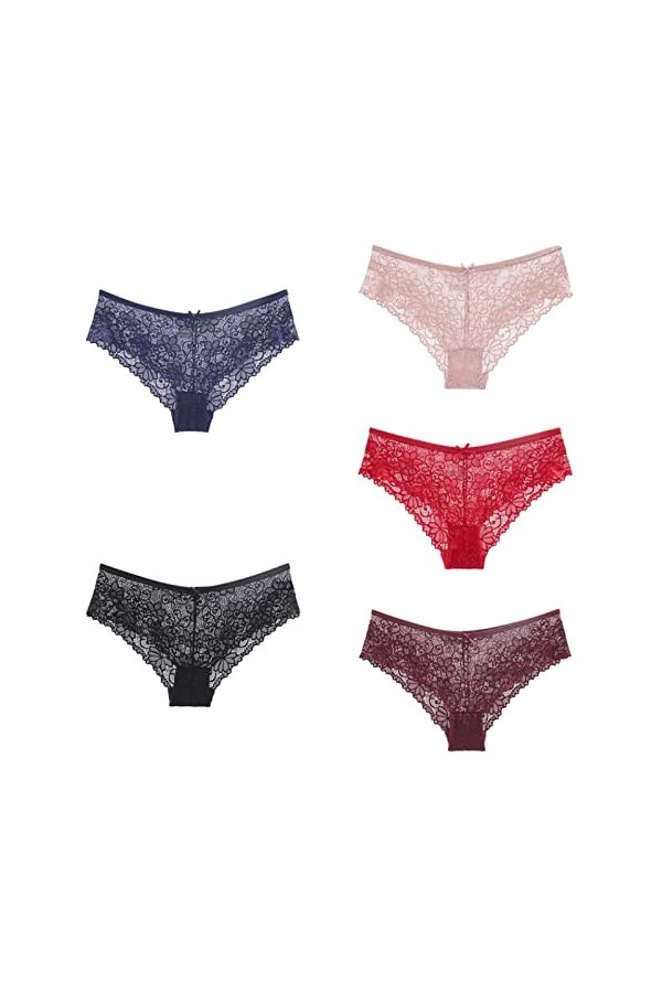 Shorties Femmes 3/5/7 pièces Multi-Taille Dentelle sans Couture Dames Pur Coton Sexy Culotte Transparente en Maille 7 Multico