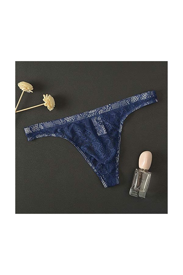 Yomie Culotte Ultra-Fine pour Hommes en Dentelle Transparente Douce Sexy String,XXL,Royal bleu