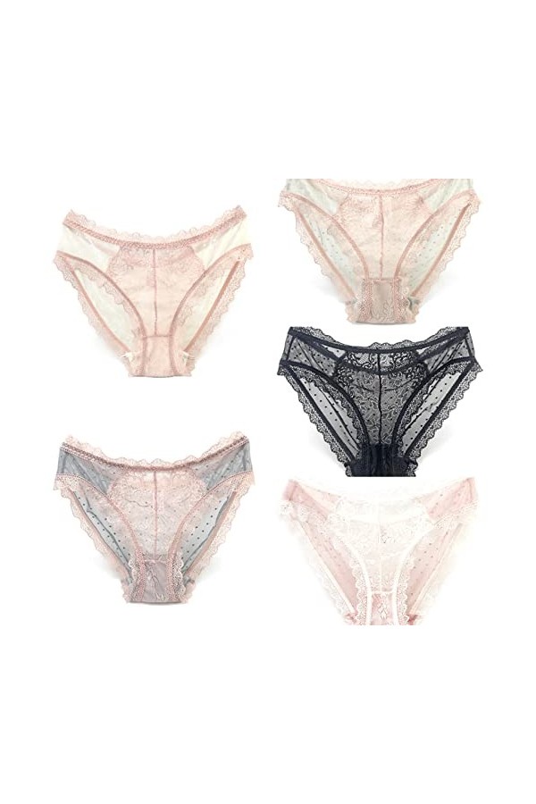 Culotte Femme 3/5PCS Culotte Sexy Dentelle Dentelle Maille Transparente Respirant Dames Mémoires Taille Basse sans Couture Fi