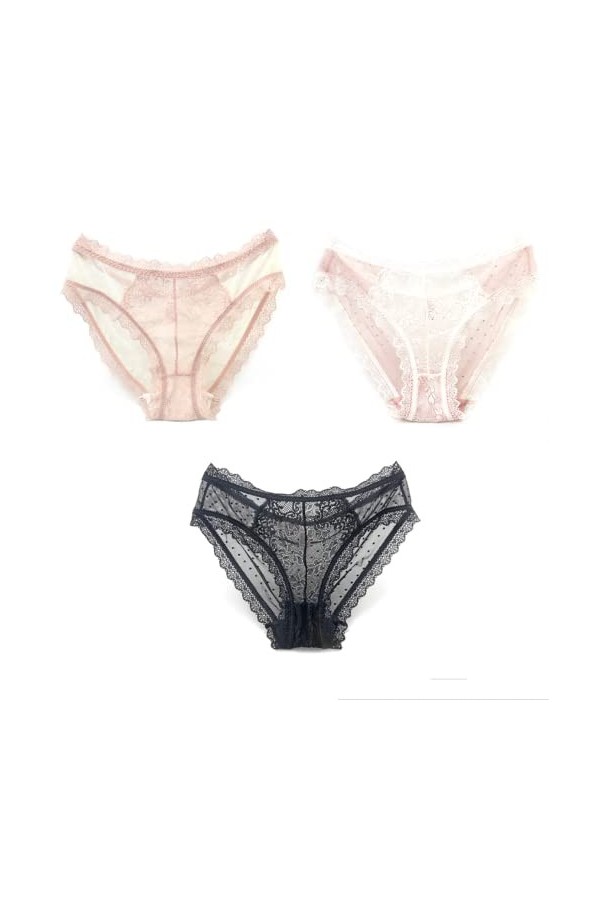 Culotte Femme 3/5PCS Culotte Sexy Dentelle Dentelle Maille Transparente Respirant Dames Mémoires Taille Basse sans Couture Fi
