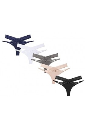 FEOYA 5 Pièces String pour Femme Sexy Mesh Culottes T Back String Culotte sans Couture Tangas Slips