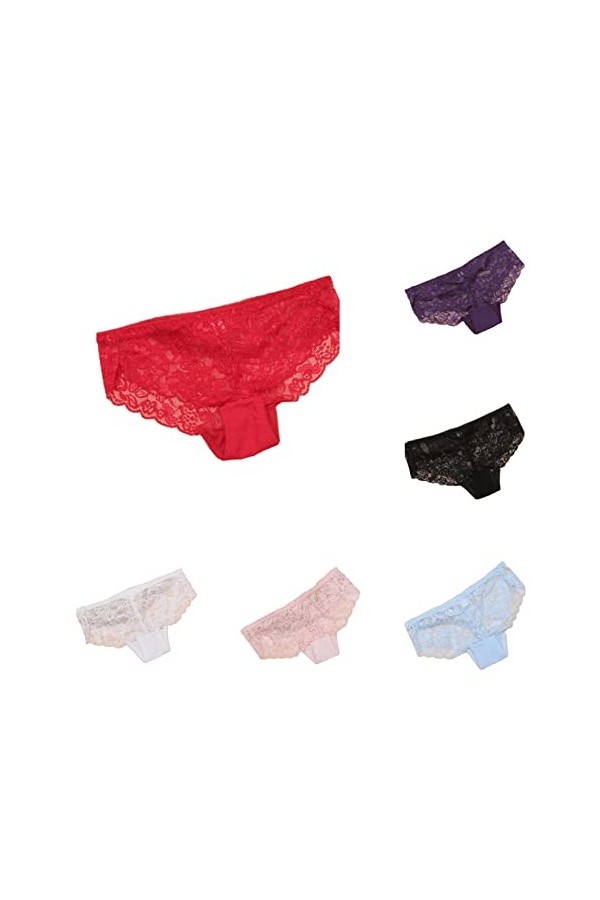 Culotte Femme 3/6/9PCS Sexy Dentelle Ultra Mince Doux Dames Culotte Mince Mémoires 6 Multicolore A Taille Unique