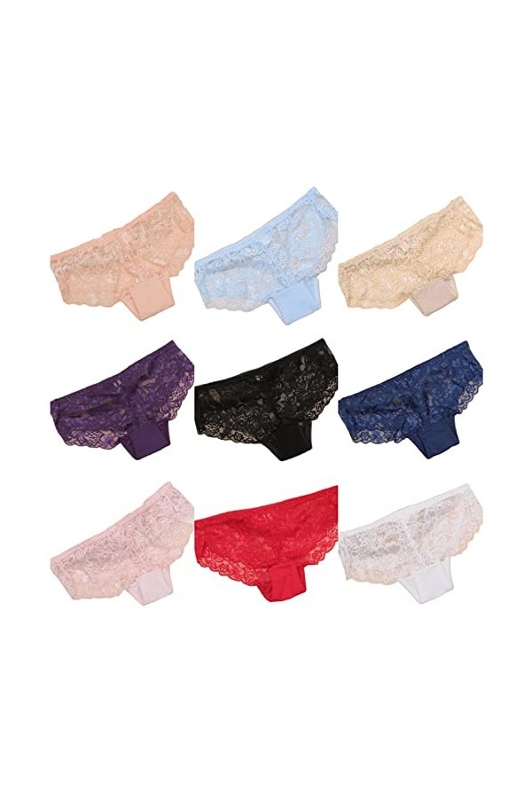 Culotte Femme 3/6/9PCS Sexy Dentelle Ultra Mince Doux Dames Culotte Mince Mémoires 6 Multicolore A Taille Unique