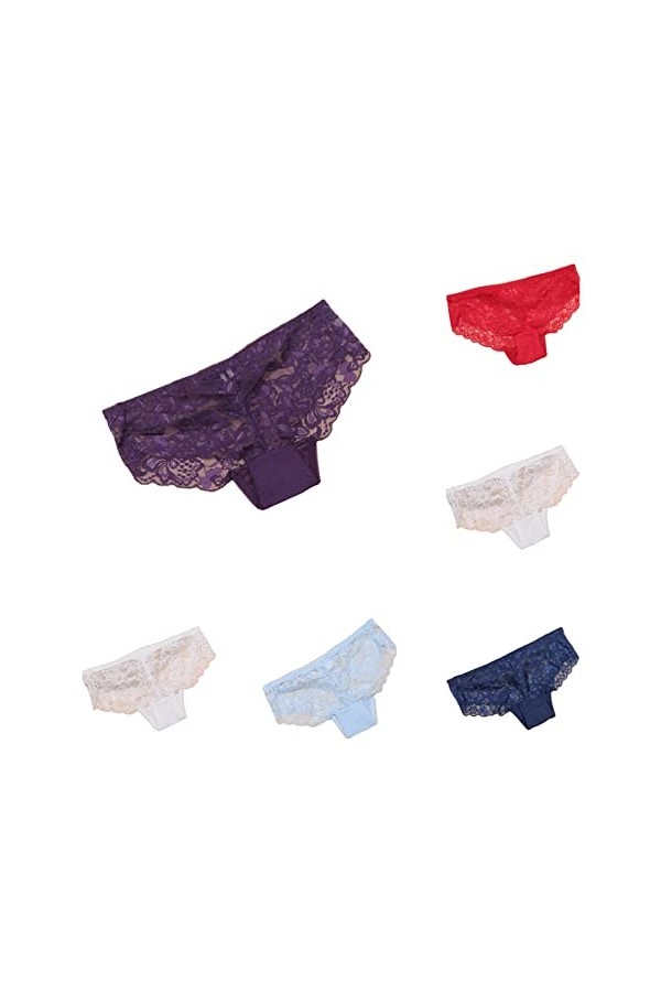 Culotte Femme 3/6/9PCS Sexy Dentelle Ultra Mince Doux Dames Culotte Mince Mémoires 6 Multicolore A Taille Unique