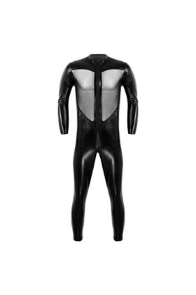 MSemis Unisexe Combinaison Sexy Transparent Body Cuir Wetlook Catsuit en Noir Mouillé Sexy Lingerie Clubwear Costume Femme Ho