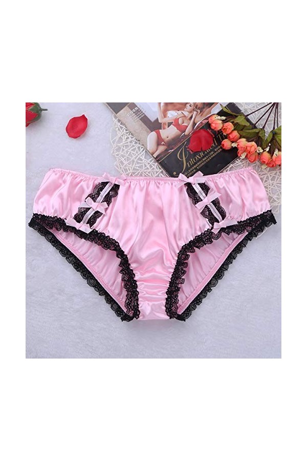 DINGGUANGHE-CUP Lanières Hommes, Mémoires sous-vêtements Sexy Hommes Sissy Panties Slip Brillant Doux volantée en Dentelle Fl