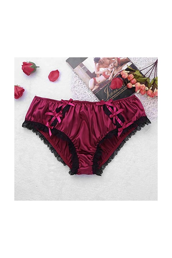 DINGGUANGHE-CUP Lanières Hommes, Mémoires sous-vêtements Sexy Hommes Sissy Panties Slip Brillant Doux volantée en Dentelle Fl