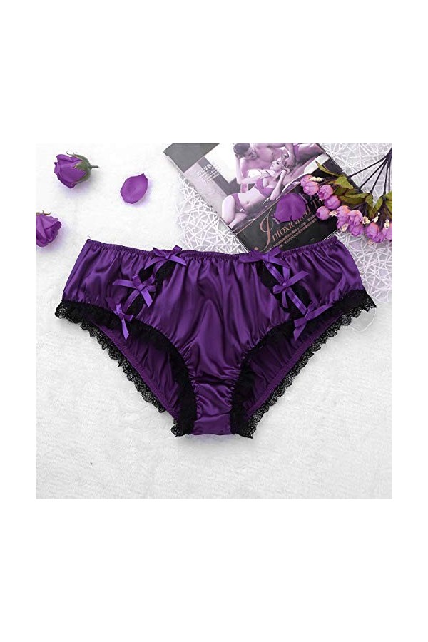 DINGGUANGHE-CUP Lanières Hommes, Mémoires sous-vêtements Sexy Hommes Sissy Panties Slip Brillant Doux volantée en Dentelle Fl