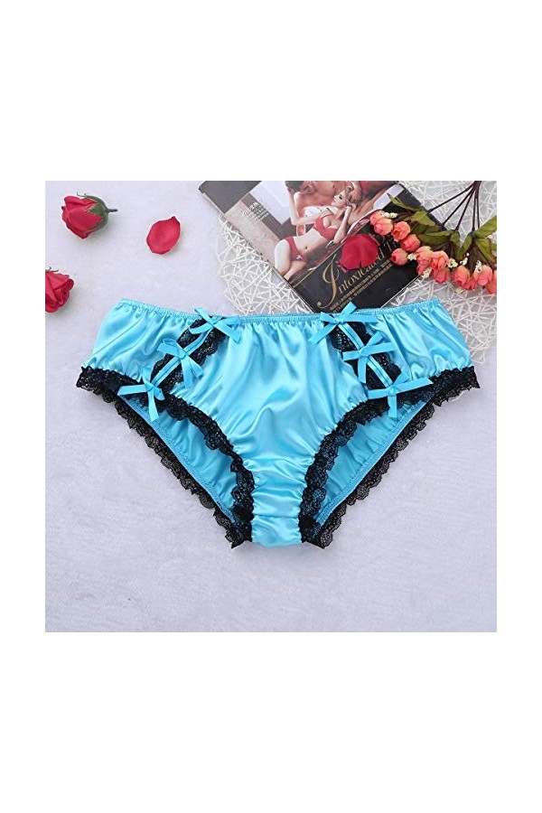 DINGGUANGHE-CUP Lanières Hommes, Mémoires sous-vêtements Sexy Hommes Sissy Panties Slip Brillant Doux volantée en Dentelle Fl