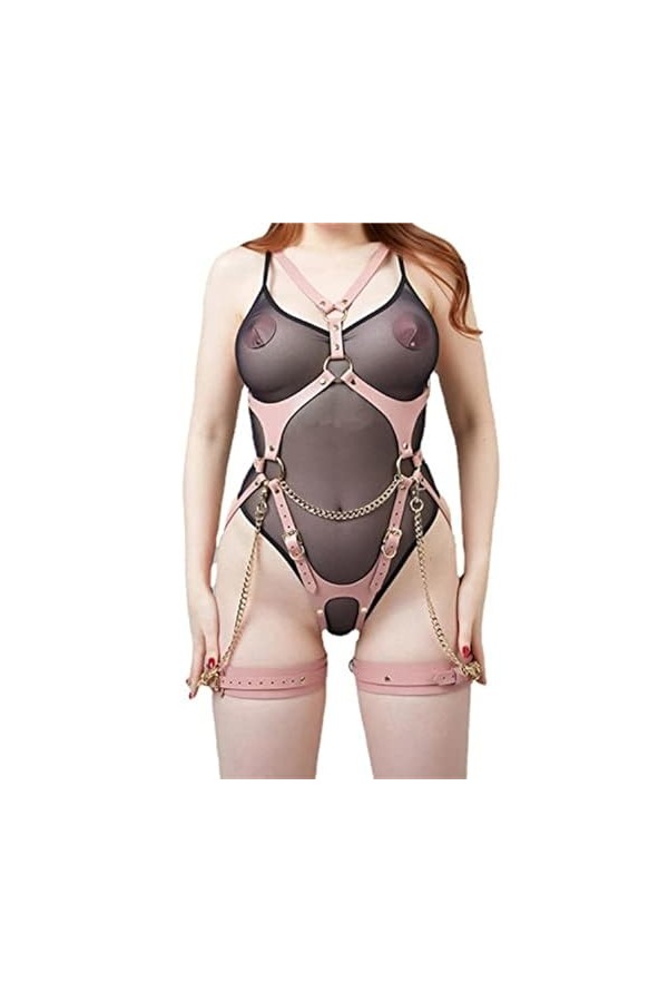KURTIK Ceinture punk en cuir pour femmes Bretelles de harnais de poitrine Lingerie Ceintures jarretières gothiques Ceinture à