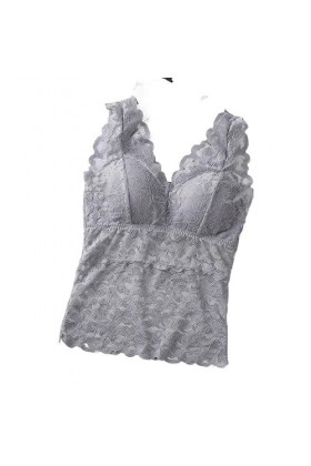 Haut en Dentelle col en V Fond Large épaule Ceinture sous-vêtements Dos Nu Fronde évider Gilet sans Manches Soutien-Gorge ave