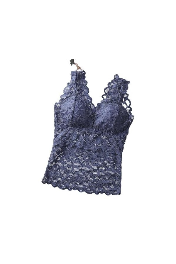 Haut en Dentelle col en V Fond Large épaule Ceinture sous-vêtements Dos Nu Fronde évider Gilet sans Manches Soutien-Gorge ave