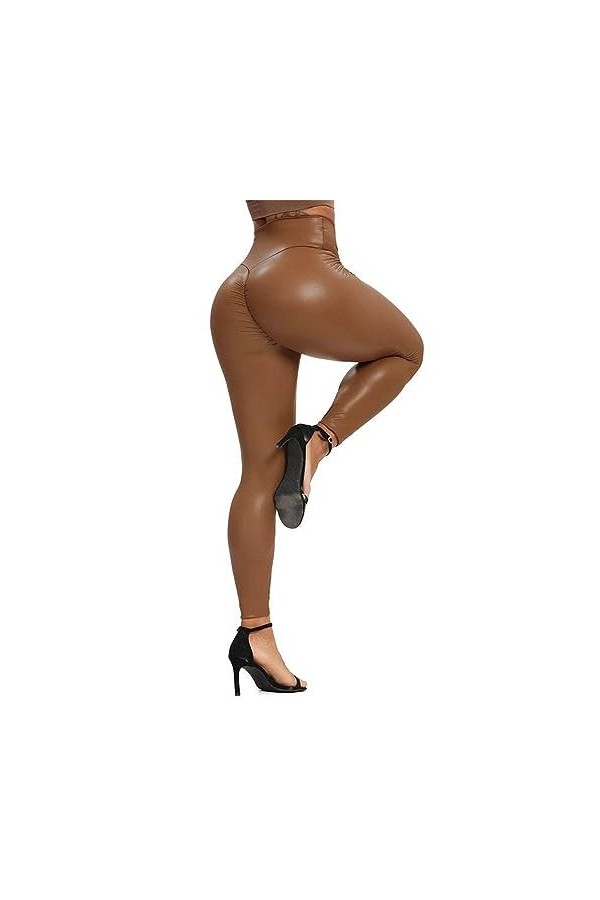 DCIUSTFHE Femmes Sexy Cuir PU Taille Haute Étirable Rehausseur De Hanches Plissé Filiforme Petite Jambe Pantalon en Cuir Boît