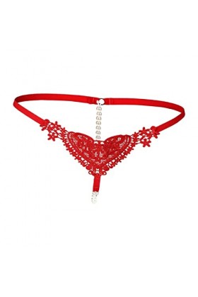 Hellery Femmes Culotte String Slip Broderie & Perles Ouvert à lentrejambe Érotique Taille Basse Fesse, Rouge, comme décrit