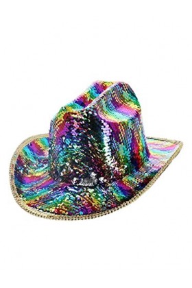 Smiffys Rainbow Fever 53033 Chapeau de cowboy à paillettes pour adulte Unisexe Taille unique