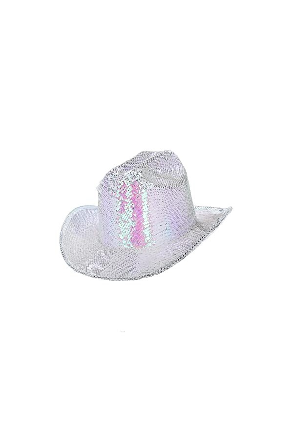 Smiffys 53030 Chapeau de cowboy à paillettes blanc irisé pour adulte, taille unique