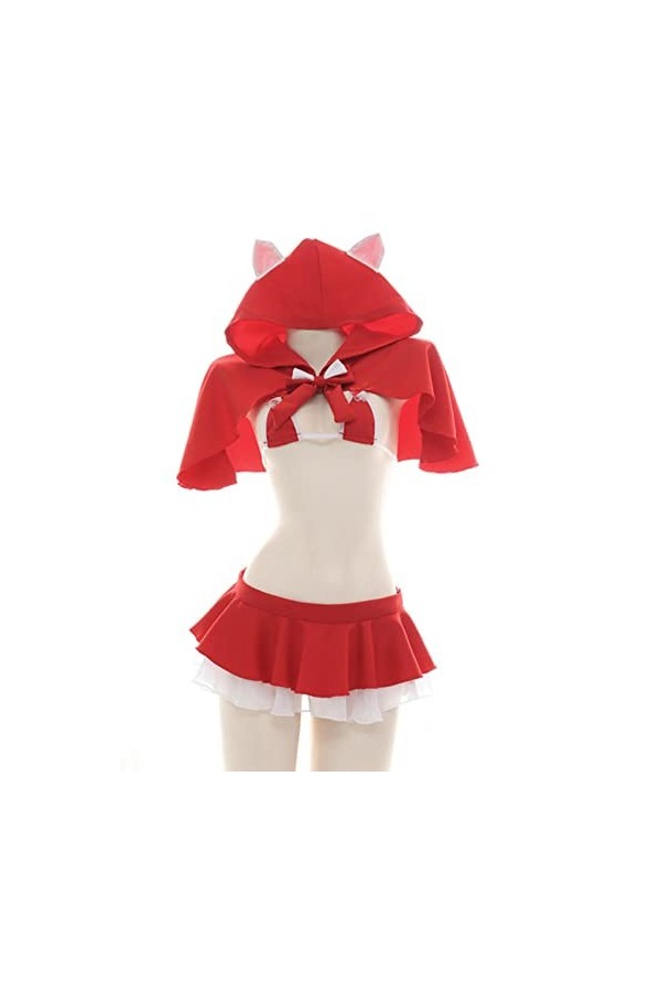 SALTVA Ensemble de rôle - Petit chaperon rouge - Maillot de bain sexy pour femme - Cape à capuche - Lingerie pyjama pour cosp