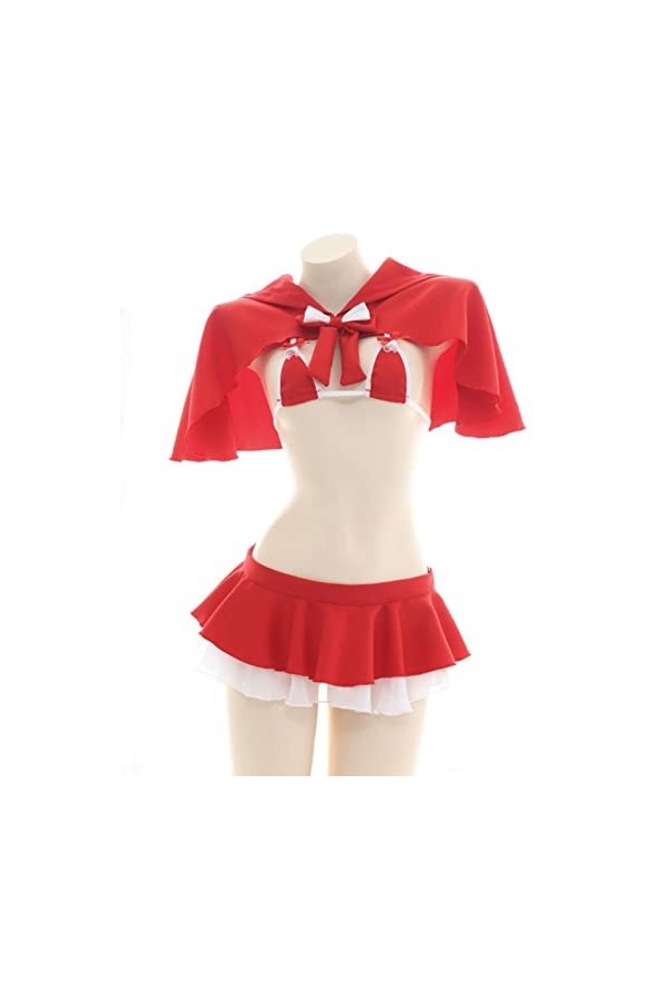 SALTVA Ensemble de rôle - Petit chaperon rouge - Maillot de bain sexy pour femme - Cape à capuche - Lingerie pyjama pour cosp