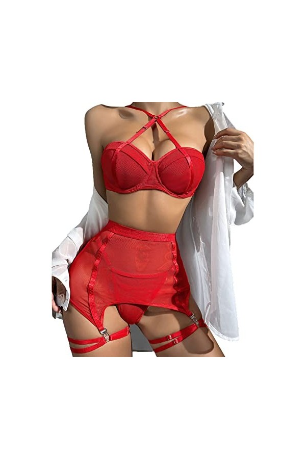 HELLORSOON Body Lingerie Sexy Femme Transparent Épicé String Dentelle Bodysuit Empiècements délicats Ensemble de Lingerie en 