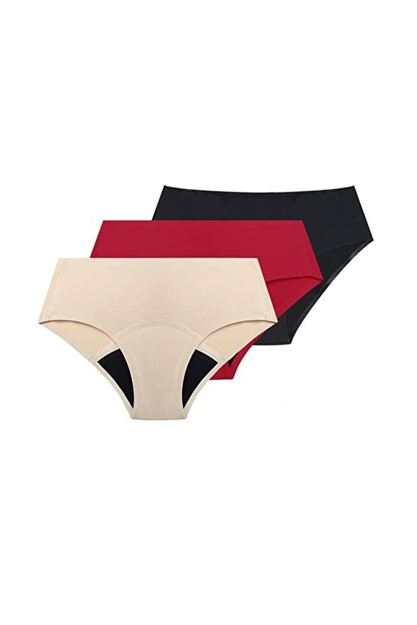 XKUN Culotte Menstruelle Culotte Période De 3Pcs pour Femmes Panies Menstruelles Absorbantes Fuite Slip Slips sous-Vêtements 