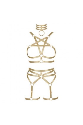 Harnais complet pour femme - Porte-jarretelles - Lingerie cage gothique punk pentagramme - Sangle de poitrine - Grande taille