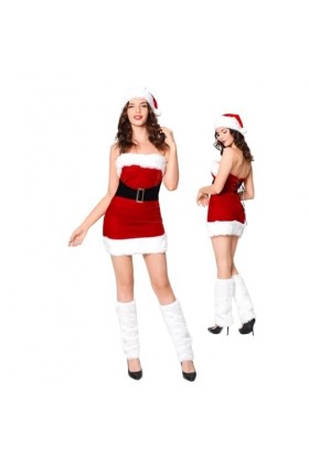 PUCHEN Père Noël sexy pour femmes - Costume cosplay Ensemble Père Noël - Mini robes épaules dénudées avec chapeau, costume No