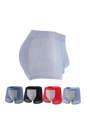 Jelaqmot Nylon Ice Silk Breathable Mens Underwear, Mesh Sexy Transparent Breathable Ice Silk Sports-Inspired Boxer Briefs L