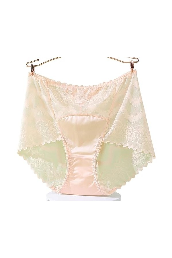 KATIAK Culotte Femme Pack De 3 Culottes Taille Haute Transparentes en Dentelle Fine De Grande Taille-Couleur Beige-Le XL