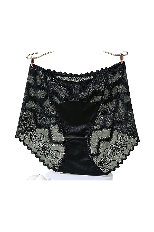 KATIAK Culotte Femme Pack De 3 Culottes Taille Haute Transparentes en Dentelle Fine De Grande Taille-Couleur Beige-Le XL