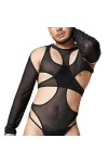 Hommes Leotard Bodysuit Thong Manches longues Maillot de corps en maille une pièce Sissy Lingerie Creux Combinaison T-Shirt S