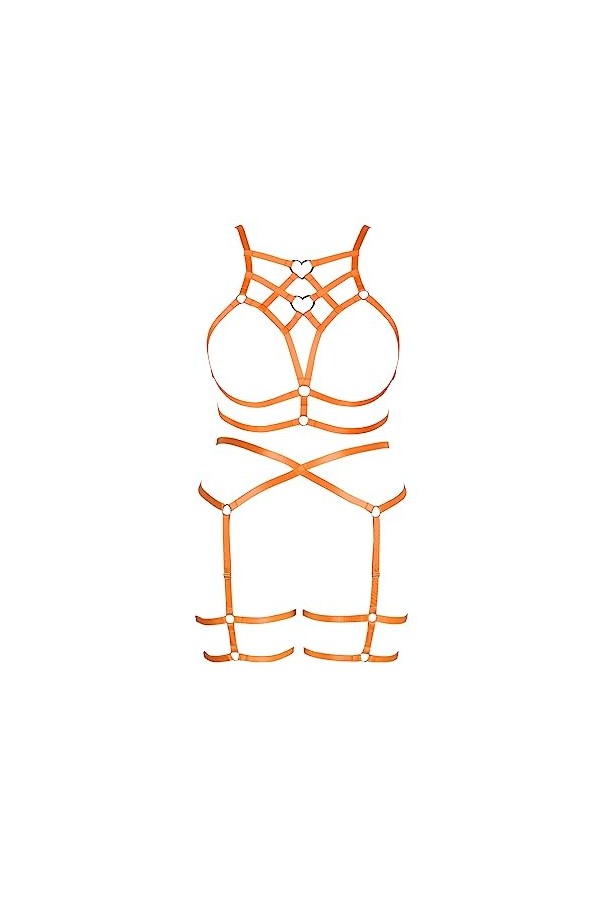 Femmes Body Strap Punk Bra Mode Creux sans Tasse Plus Taille Garter Set Gothique Halloween Carnaval Dance Costume Vert Fruit