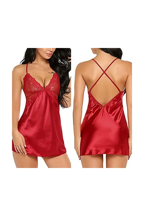 TsoLay Pyjama Sexy Pyjama en Satin en Dentelle pour Femmes-4,One Size