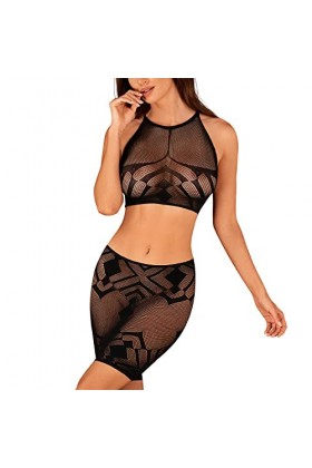 Obsessive Ensemble Sexy Top + Jupe Transparent K101 Top & Skirt, Noir,M