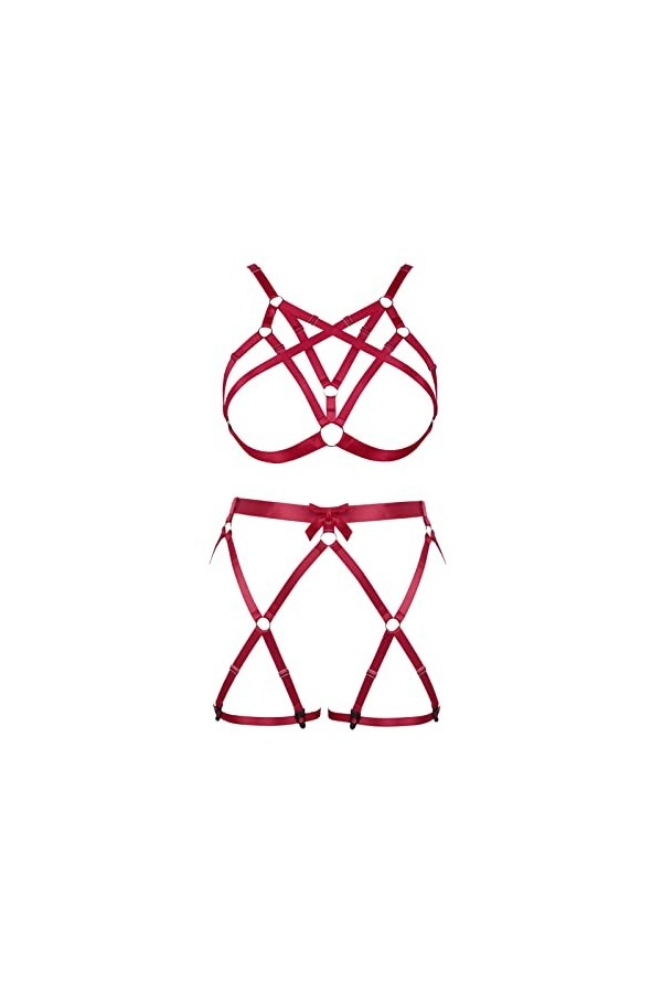 Femmes Bretelles Soutien - Gorge Plus Size Fashion Cupless Creux Punk Garter Set Gothique Halloween Rave Party Costume Ciel 
