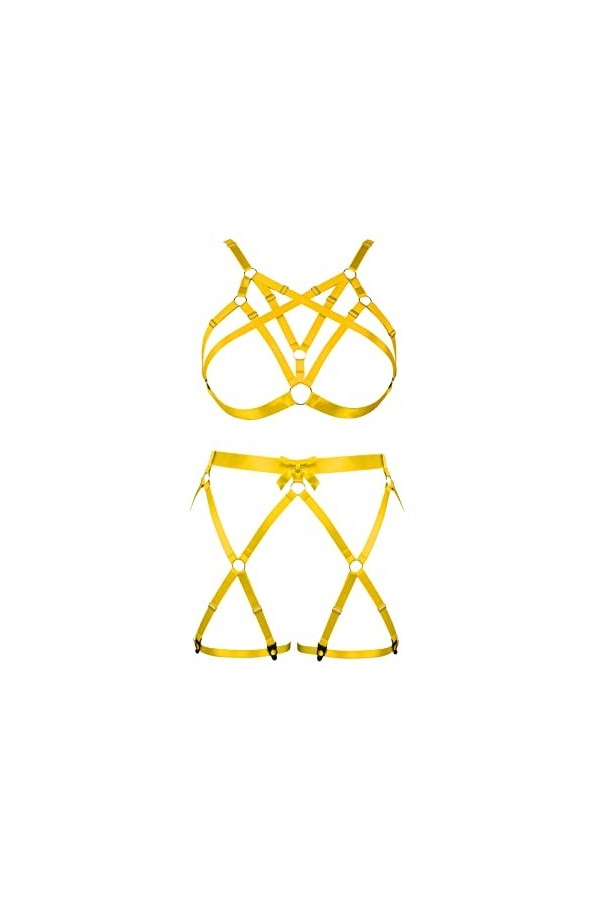 Femmes Bretelles Soutien - Gorge Plus Size Fashion Cupless Creux Punk Garter Set Gothique Halloween Rave Party Costume Ciel 
