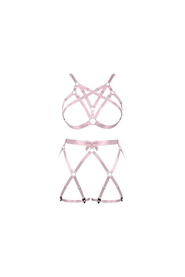Femmes Bretelles Soutien - Gorge Plus Size Fashion Cupless Creux Punk Garter Set Gothique Halloween Rave Party Costume Ciel 