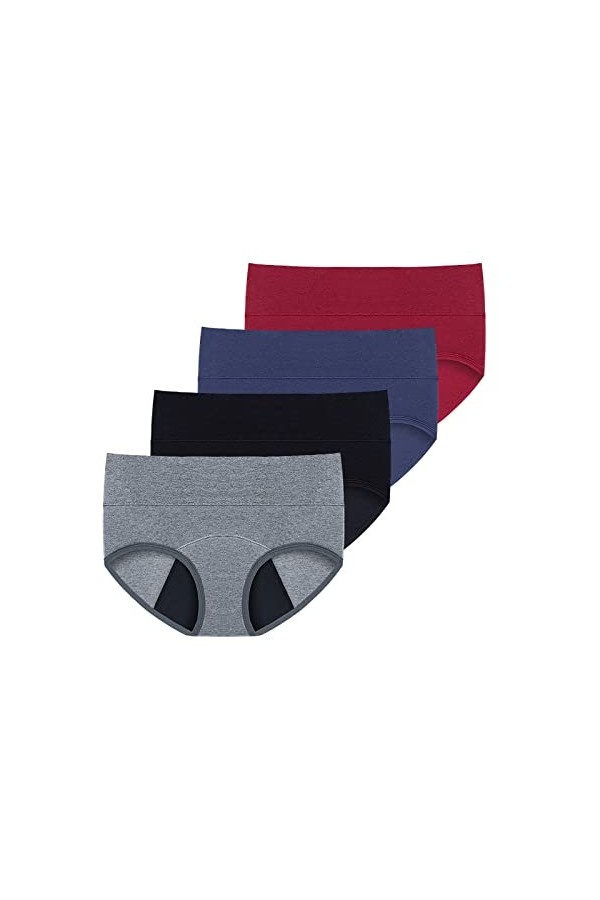 iYmitz 4 pièces sous-vêtements étanches Taille Haute pour Femmes Culotte Grande Taille Culotte menstruelle Pantalon physiolog