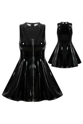 CHOUBAGUAI Costumes de discothèque, bal de fin dannée, boîte de nuit, robe en latex en cuir verni, sans manches, col en V, f