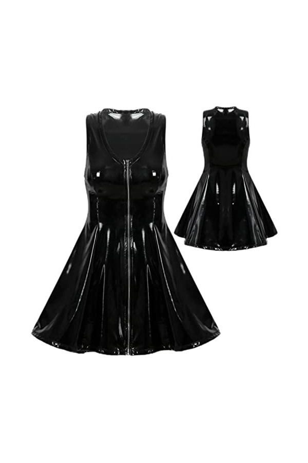CHOUBAGUAI Costumes de discothèque, bal de fin dannée, boîte de nuit, robe en latex en cuir verni, sans manches, col en V, f