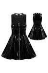 CHOUBAGUAI Costumes de discothèque, bal de fin dannée, boîte de nuit, robe en latex en cuir verni, sans manches, col en V, f