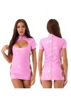 CHOUBAGUAI Robe sexy pour femme avec découpe dans le dos et fermeture éclair - Robe en cuir verni - Col montant - Manches cou