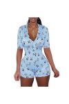 Wanita Sexy V profond Leher Celana Pendek Combinaison Floral Lengan Panjang Memakai Rumah Body une pièce Piyama Keseluruhan P