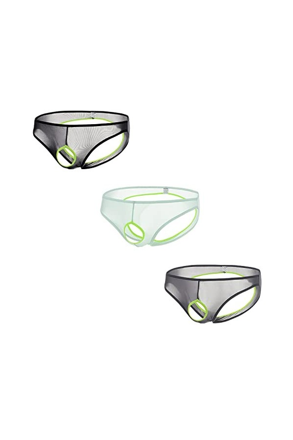 BIATWOWR String pour homme avec grande poche séparée, taille basse sexy transparente, maille transparente, taille élastique, 