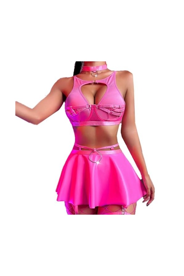 THSCWY Ensemble de lingerie sexy avec sous-vêtements push-up et soutien-gorge à bretelles, ensemble de costumes en cuir solid