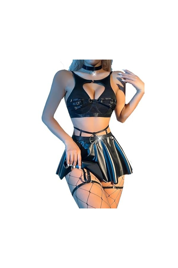 THSCWY Ensemble de lingerie sexy avec sous-vêtements push-up et soutien-gorge à bretelles, ensemble de costumes en cuir solid