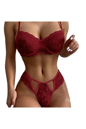 ZTIANEF LentrejambeSexy no-Take Deep V Bretelle Lingerie érotique Trois Points, Rouge, L