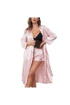 Pyjama pour femme 3 pièces - Lingerie en satin - Lingerie sexy - Slip complet - 3 pièces - Chemise de nuit courte - Lingerie 