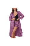 Pyjama pour femme 3 pièces - Lingerie en satin - Lingerie sexy - Slip complet - 3 pièces - Chemise de nuit courte - Lingerie 