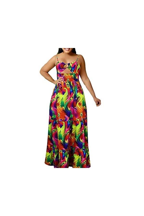 NHNKB Robe dété sexy imprimée sans manches sexy dos nu sexy pour femme, jaune, M